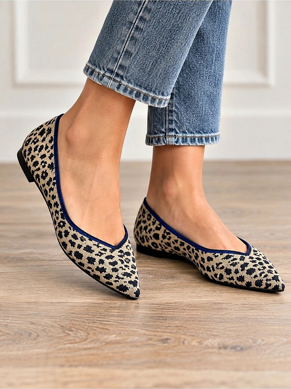 Rothy's The Point Big Cat Leopard Flats in Brown & Blue